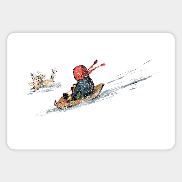 Sledding Together Sticker by Shelley Johannes Art